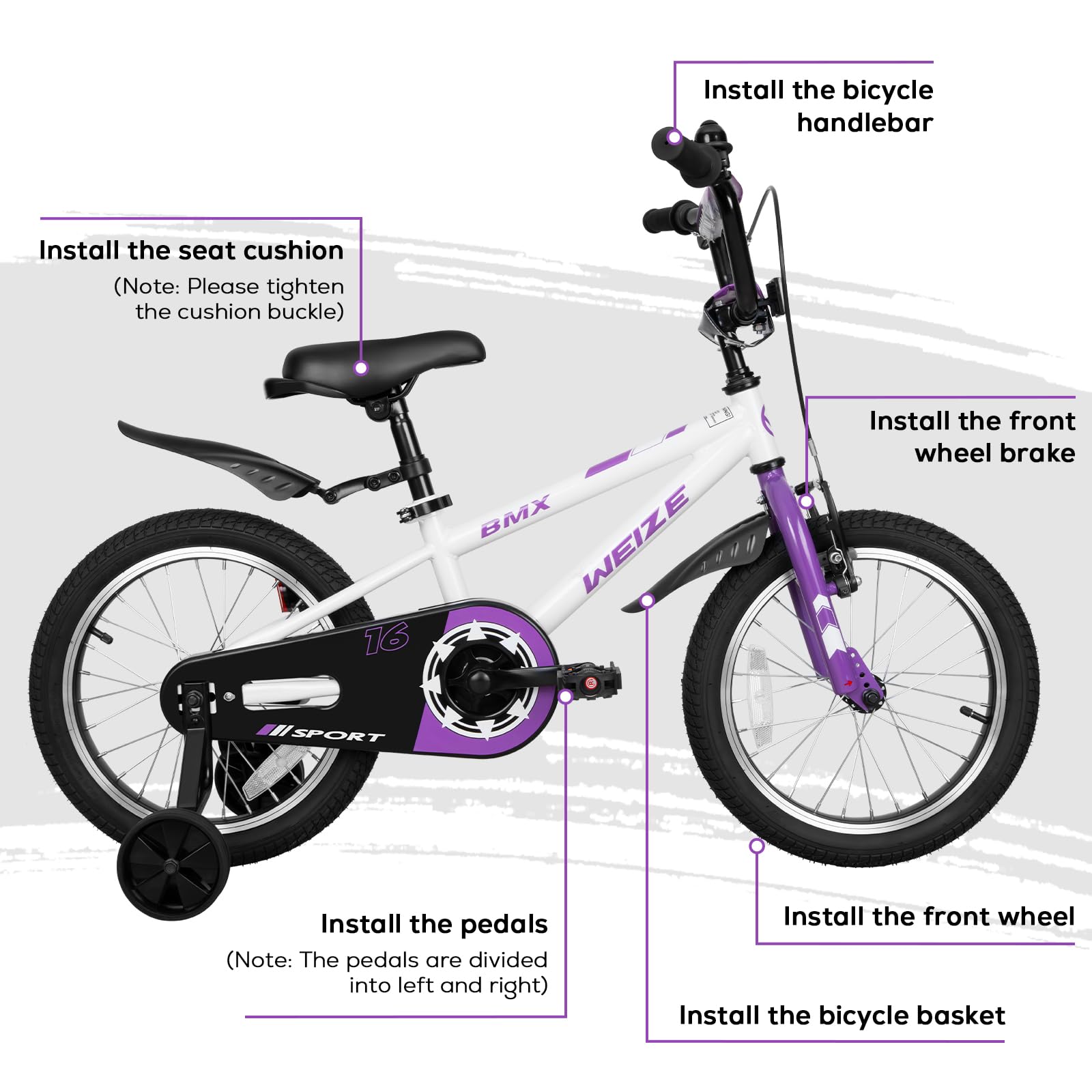 WEIZE Kids Bikes,16 20 Inch Boy's Bike for Kids,BMX Style Bicycle for Boys Girls Ages 4-12 Years Old,Kids Bicycle with Adjustable Seat,Training Wheels,Front and Rear Fender,Multiple Color Options