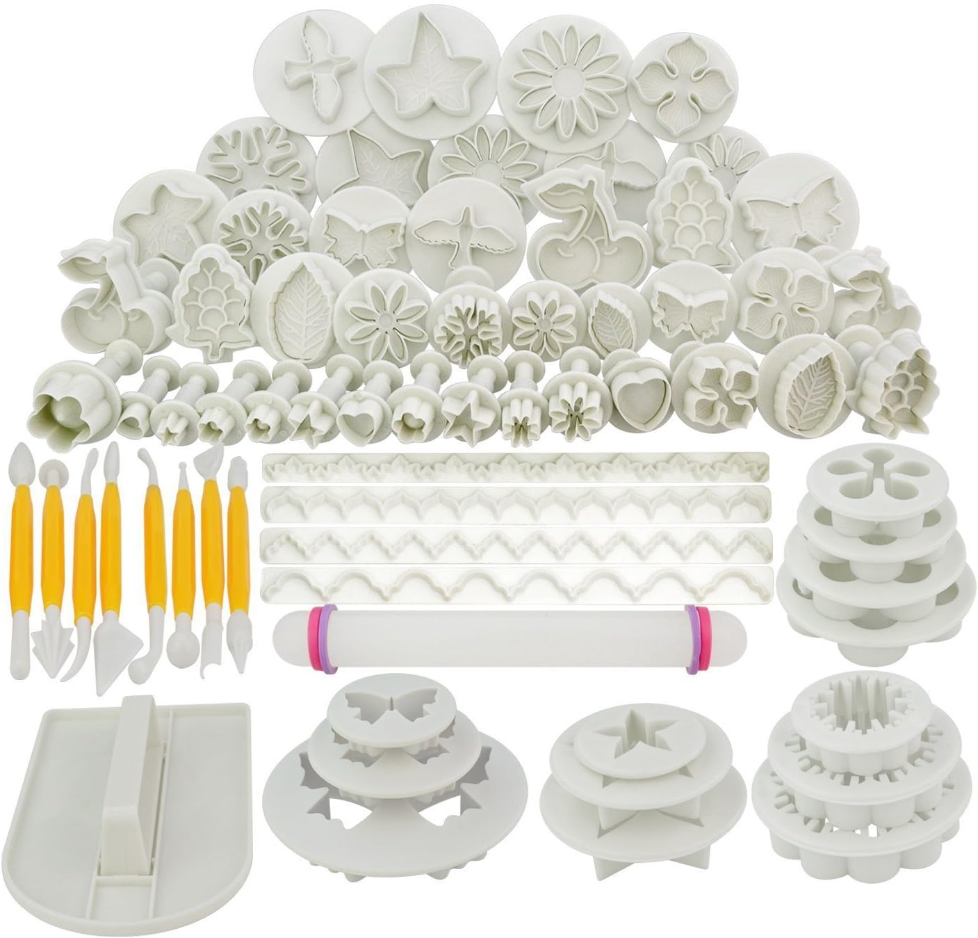 68pcs 21 Sets Cake Decoration Tool Set, Marrywindix Fondant Cake Cutter Mold Sugarcraft Icing Decorating Flower Modelling Tools