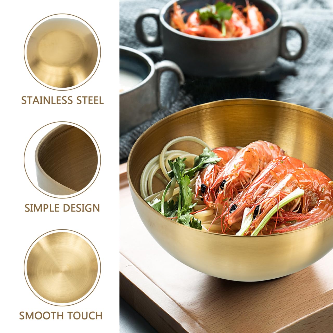 Cabilock Gold Stainless Steel Salad Bowl 6 Inch Multi-Use Large Mixing Bowl for Fruit Serving Snacks Kitchen Storage and Cold Dishes - Image 3