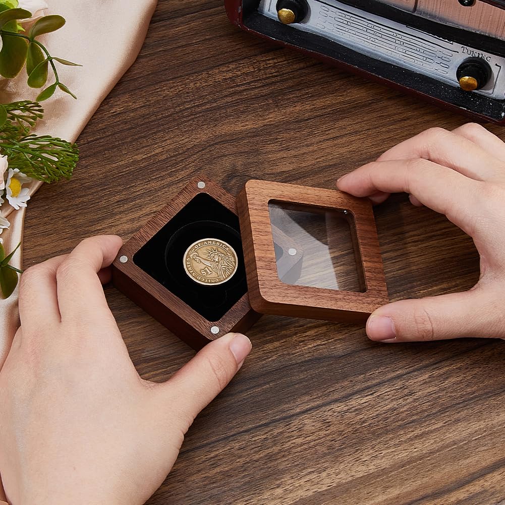 SUPERFINDINGS Single Coins Storage Case Wood Challenge Coin Dispaly Case Coins Presentation Box with Black Velvet 40mm Slot Coins Holder with Acrylic Clear Window for Collection - Image 3