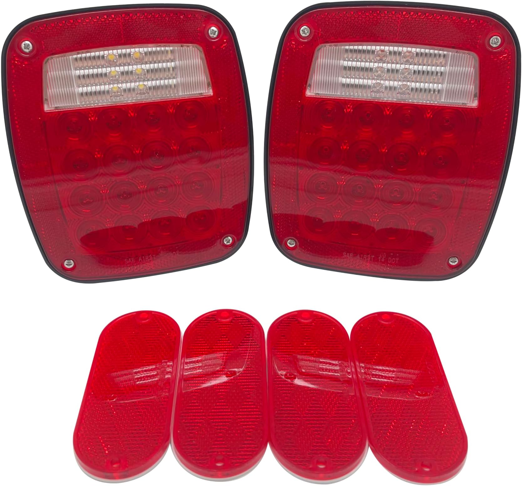 2PC LED Submersible Universal Combination Signal Tail Light Truck Lite DOT HTL-T101L-4R, RED