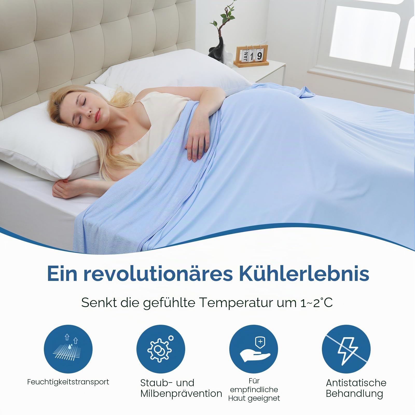 Marchpower Sommerdecke Mikrofaser Arc-Chill, Selbstkühlende Kühldecke Q-Max＞0.5, 150x200cm Blau