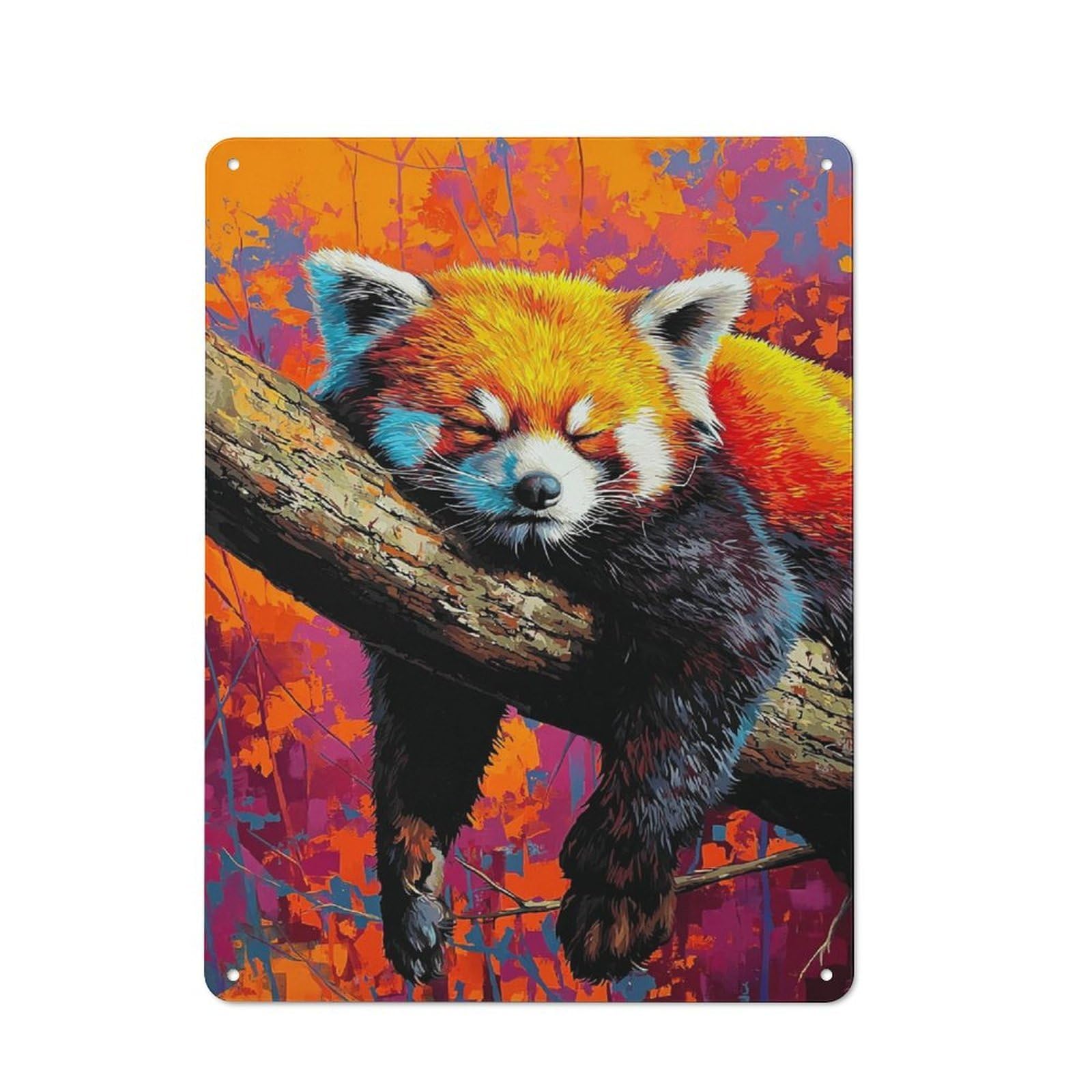 Junmoney Sleeping Red Panda On Branch Retro-Style Metal Sign 40X30cm For Garage Or Workshop, A Moving-Home Gift For Collectors Of Tin Signs