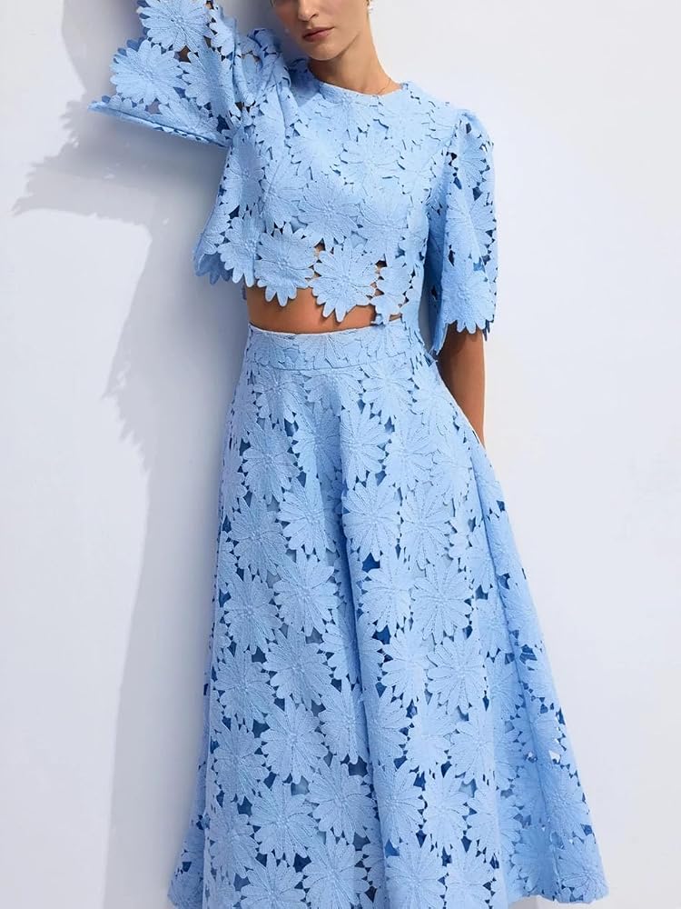 two piece lace dress set Floral Outfits for Women Embroidered Short Sleeve Crop Top and Maxi Skirt Suit Lace Two Piece Skirt Outfit (S,Black) : Clothing, Shoes & Jewelry India Size:Men's XL Lightweight and breathable Special occasion dressing but