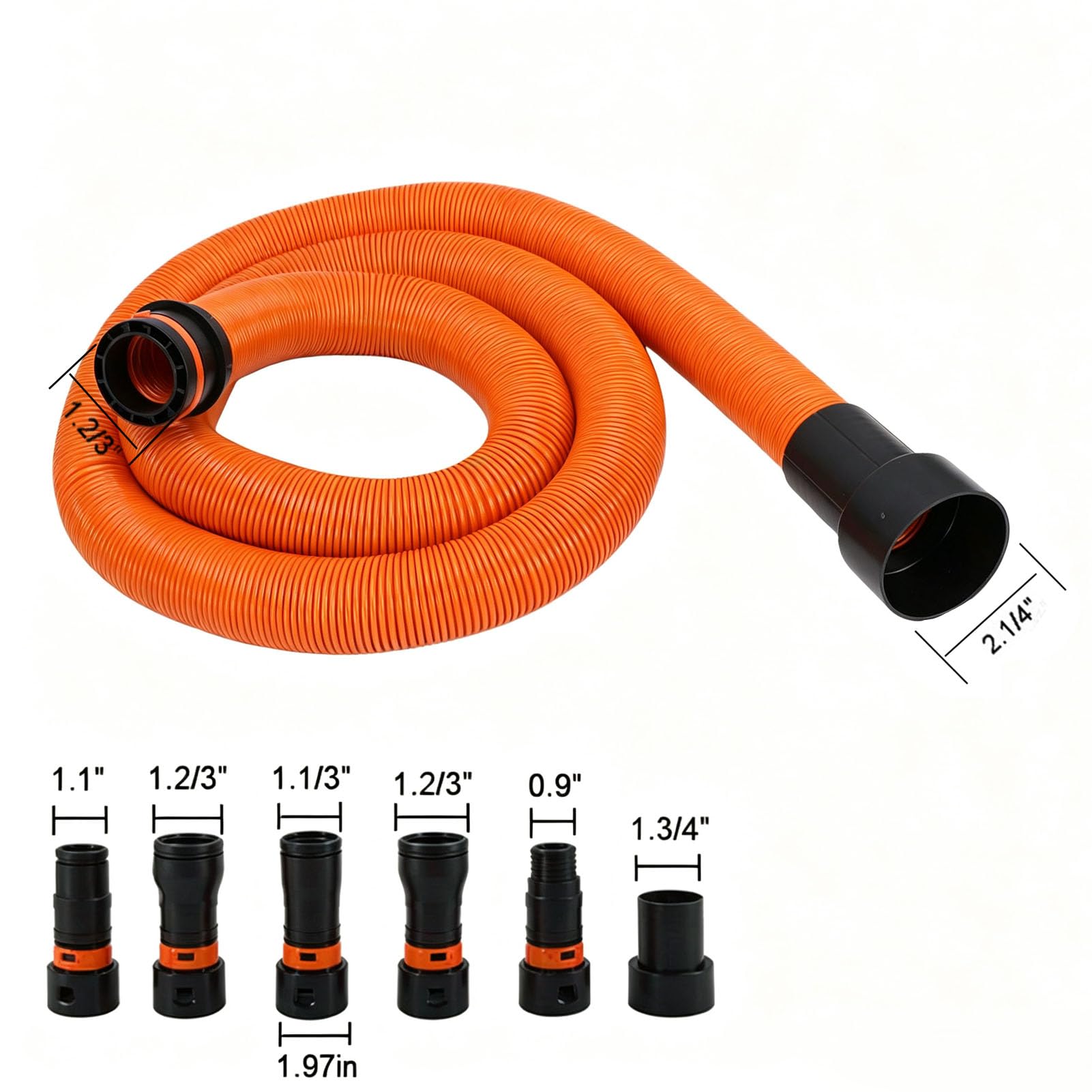 Luocute 1 1/4 Zoll Staubsammelschlauch-Adapter-Set, 4,6–17 Fuß Ausziehbar | Stretchschlauch mit 6 Staubsaugeradaptern für Elektrowerkzeuge und Werkstattsysteme, universell passend für