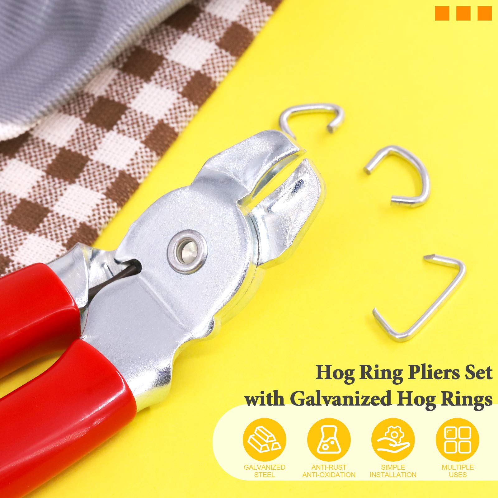 Rustark Hog Ring Pliers Set including 360 Pcs Galvanized Hog Rings, 3/8", 3/4" - Image 3
