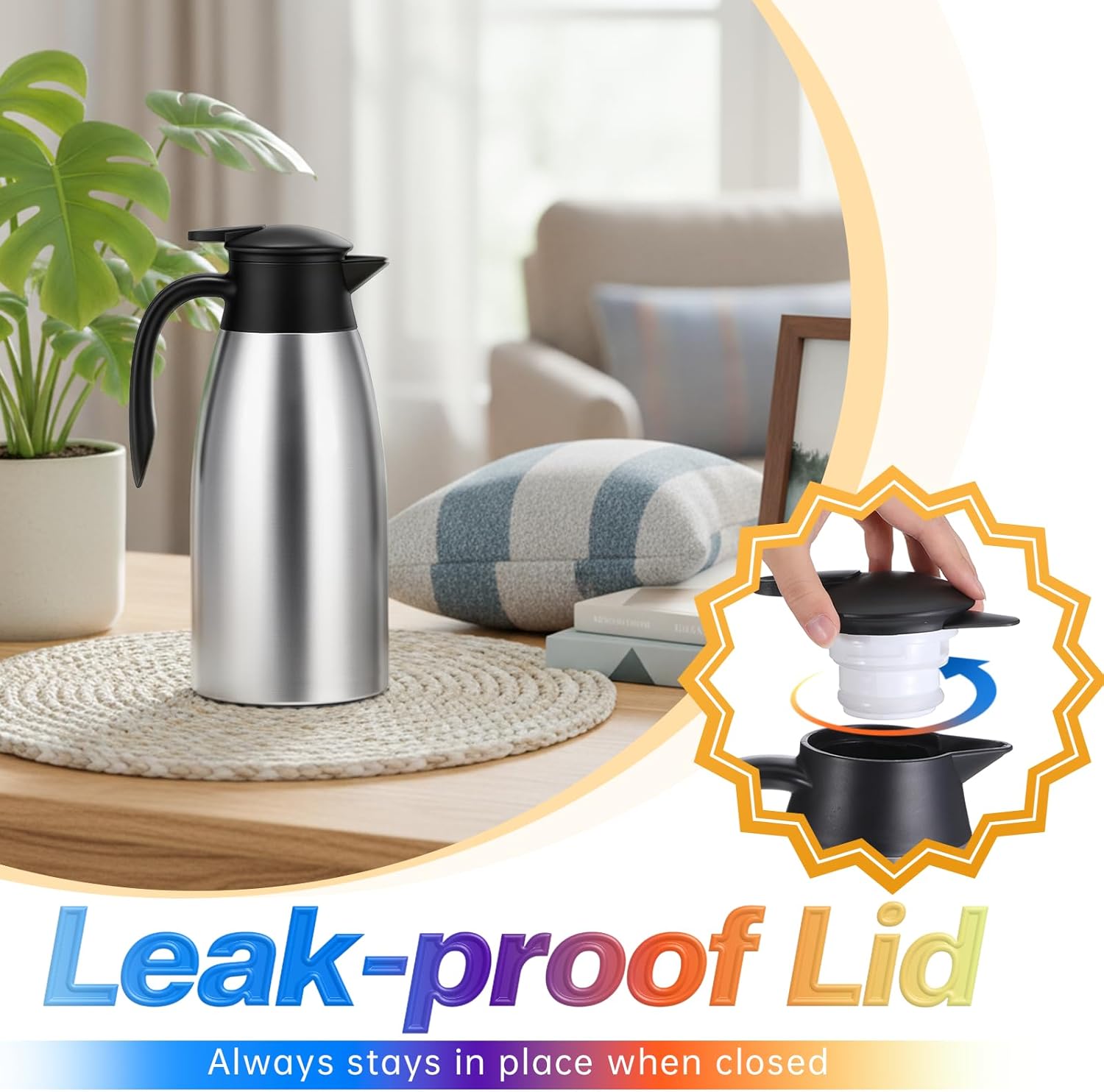 2 Pcs 68 OZ Thermal Coffee-Carafe Double Walled Vacuum Insulated Stainless Steel-Carafe Stainless Steel Coffees-Carafes with brushes for Keeping Hot Coffee-Tea Home and Office(Silver)