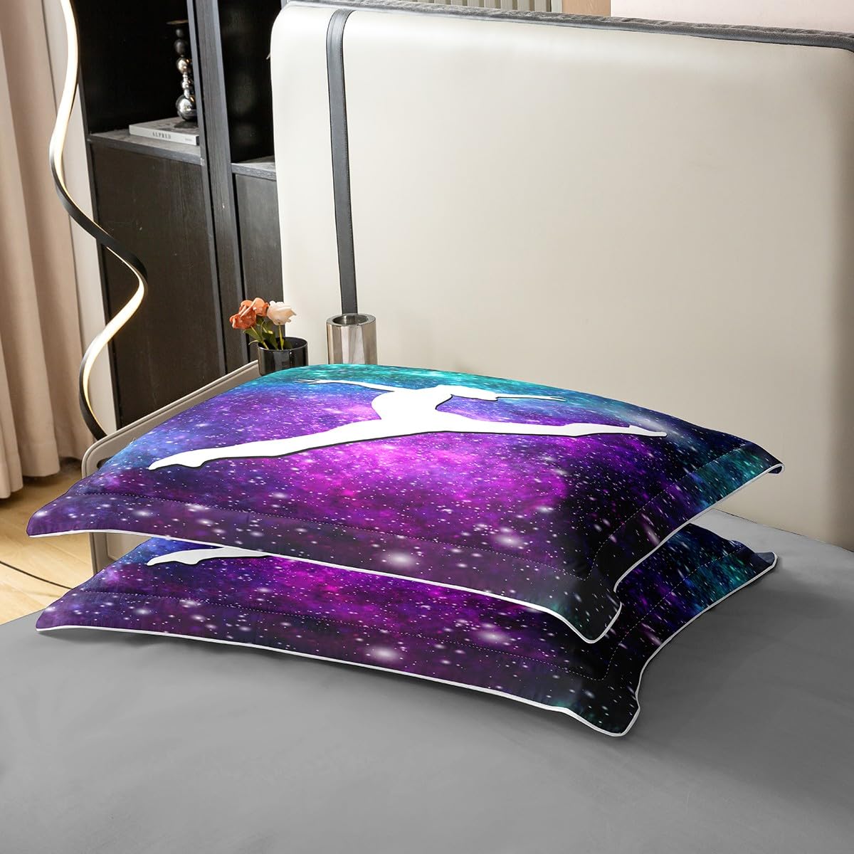 Loussiesd Gymnastik Bettbezug Set Glitter Bettwäsche Set 135x200cm 100% Baumwollecm für Kinder Mädchen Weltraum Galaxie Dekor Betten Set Bettdeckenbezug Blau und Lila Galaxie Schlafzimmer Bettwäsche