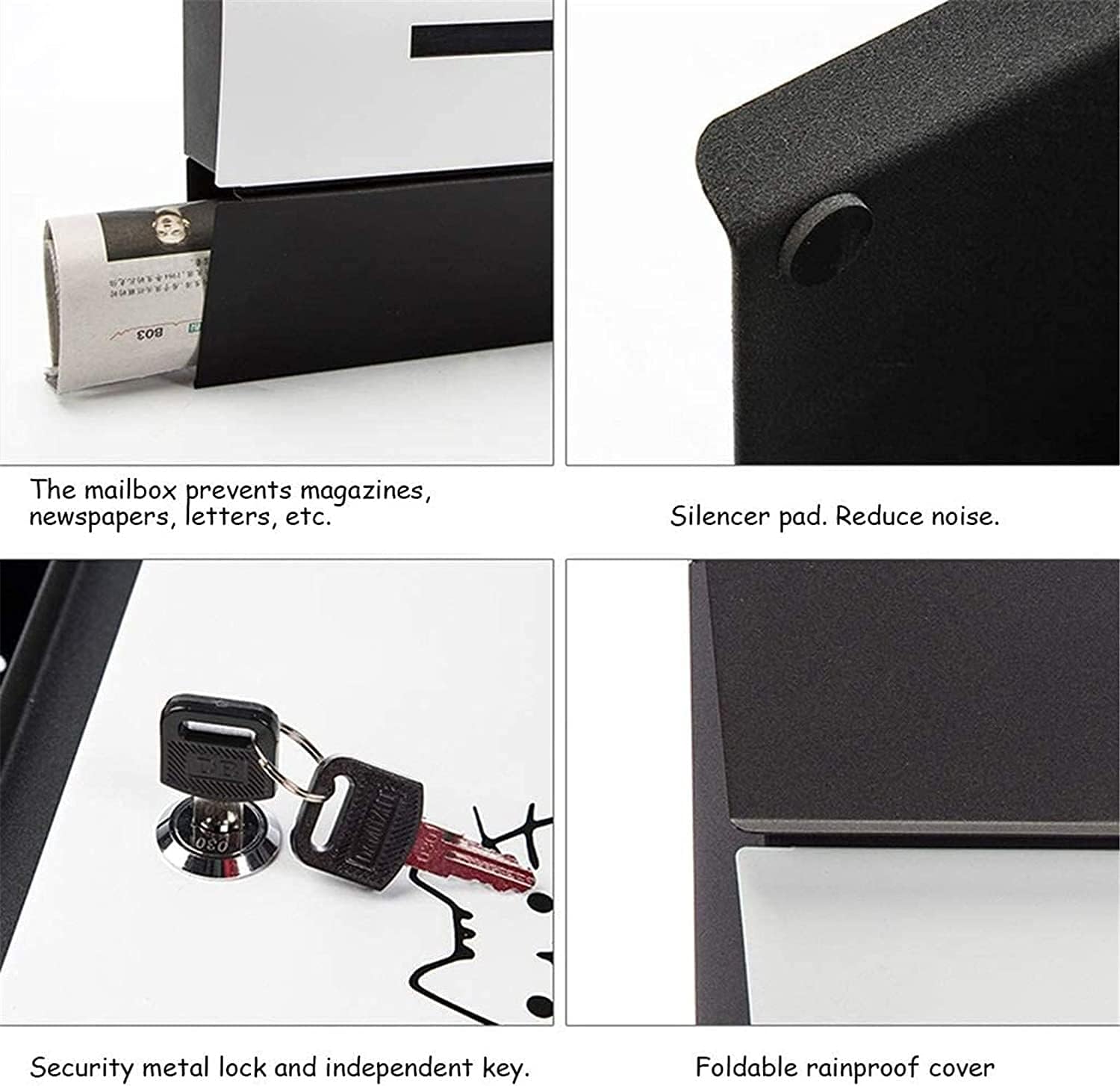 Outdoor Parcel Drop Box Post Box Mailbox with Key Lock, Outdoor Rainproof Metal Wall-Mounted Parcel Drop Box Large Magazine Postbox with Lock and Keys (Black 32 * 10.5 * 45.5cm)
