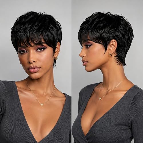 Pixie Cut Wig Human Hair Pixie Cut Wigs with Bangs