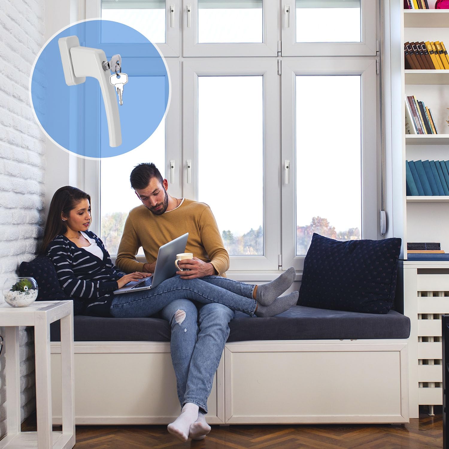 Stahlia Abschließbare Fenstergriffe Aluminium (8 Stück) Weiß ergonomisch Druckknöpfe Balkontürgriff Fenstersicherung Fensterbeschläge Fensterschloss