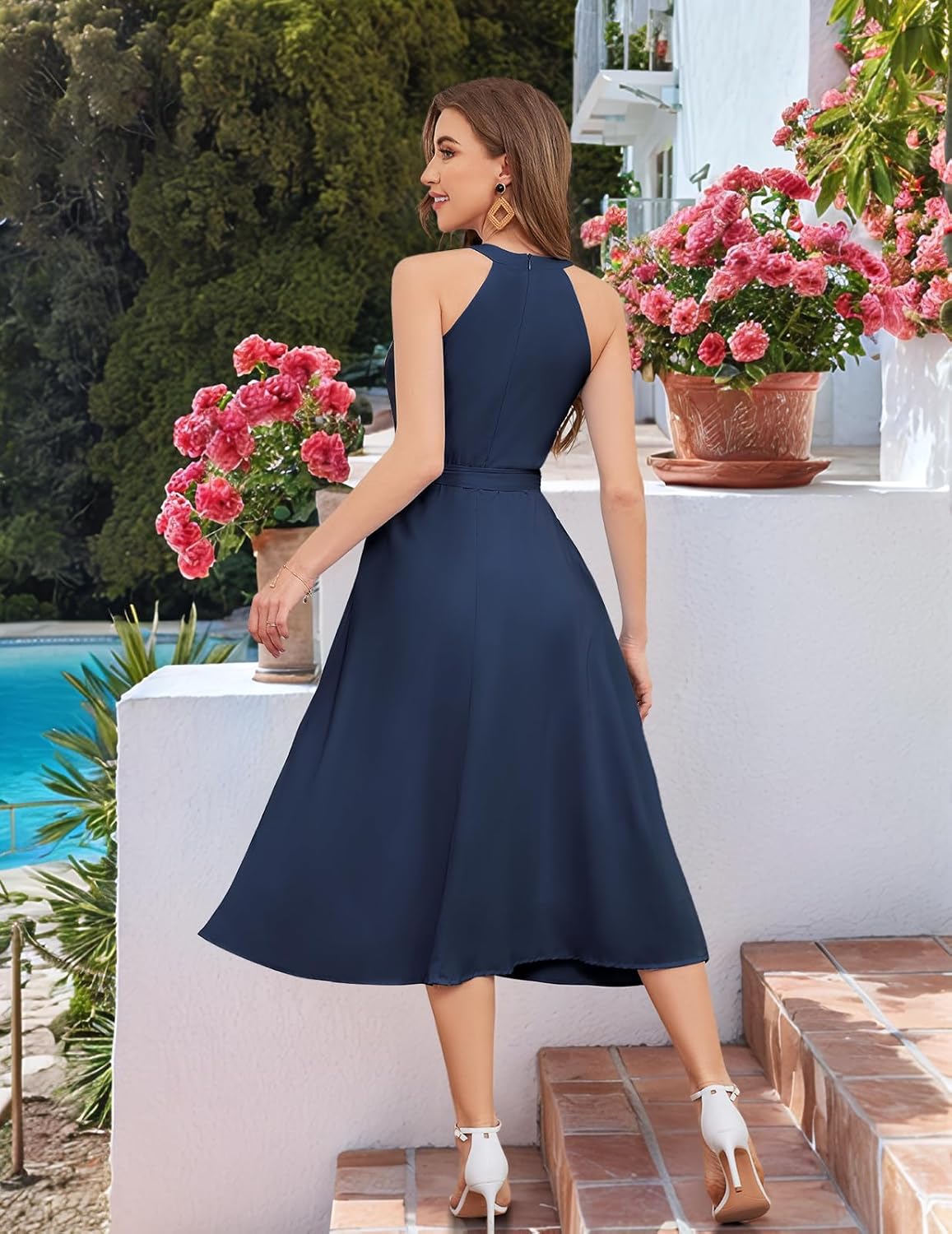 Bbonlinedress Women Halter Chiffon Wedding Cocktail Bridesmaid Summer Dress Formal Beach Prom Party Maxi Flowy Sun Dress - Image 3