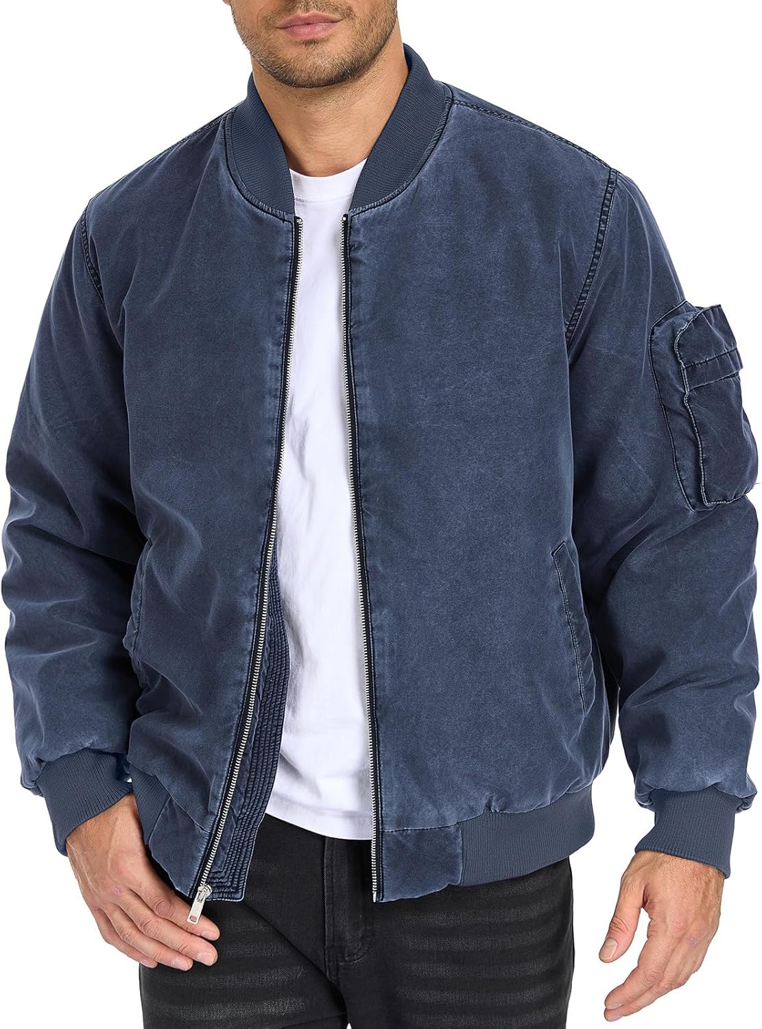 Oymyakon Mens Vintage Bomber Jacket Washed Fall Winter Warm Military Jackets Casual Padded Coats Windbreakers - Image 2