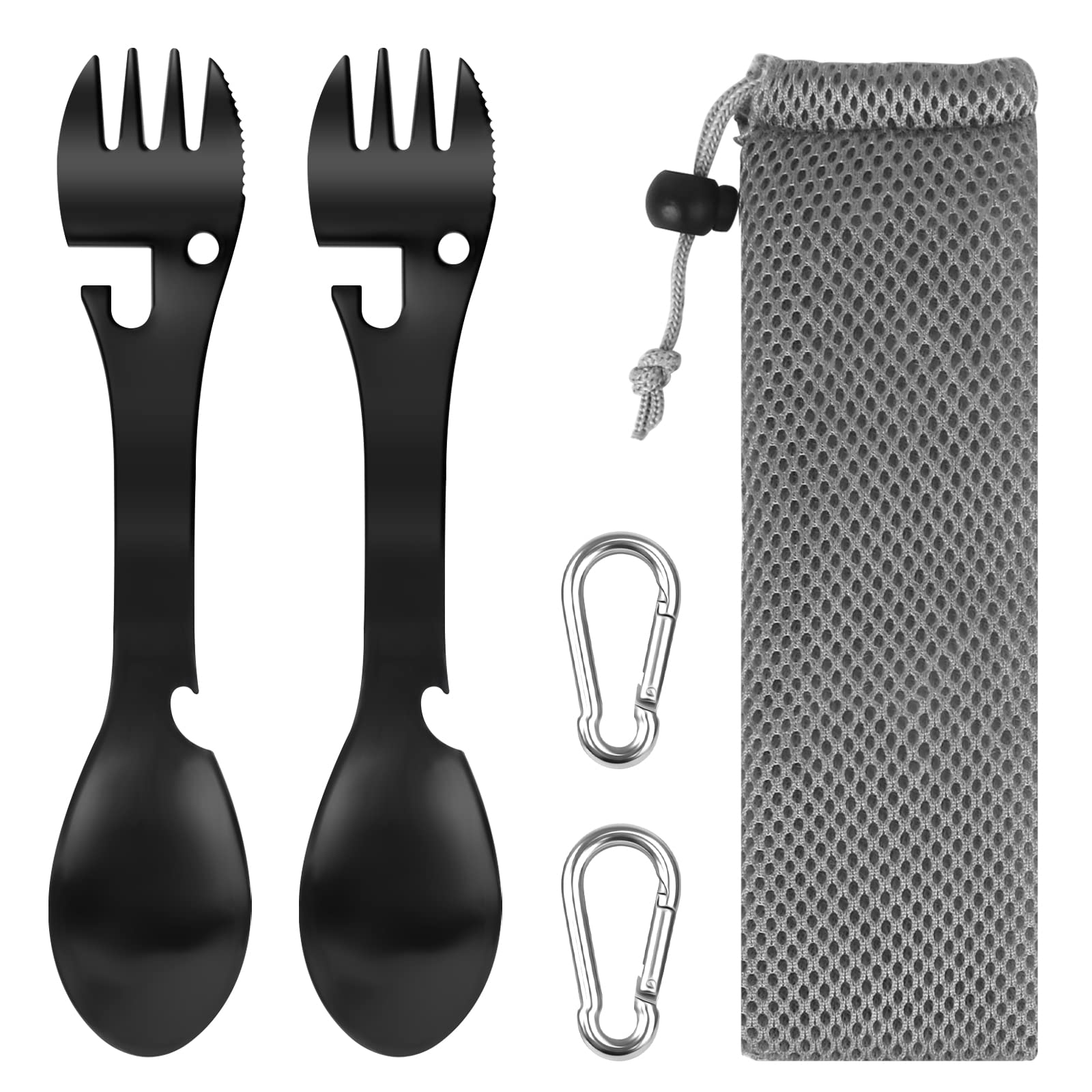 Utensilios De Camping 5 En 1, Cubiertos Portátiles De Acero Inoxidable, Tenedor, Cuchara, Abridor De Botellas, Cuchillo Para Abrelatas Para Picnic Al Aire Libre, Senderismo, Pesca, Mochilero