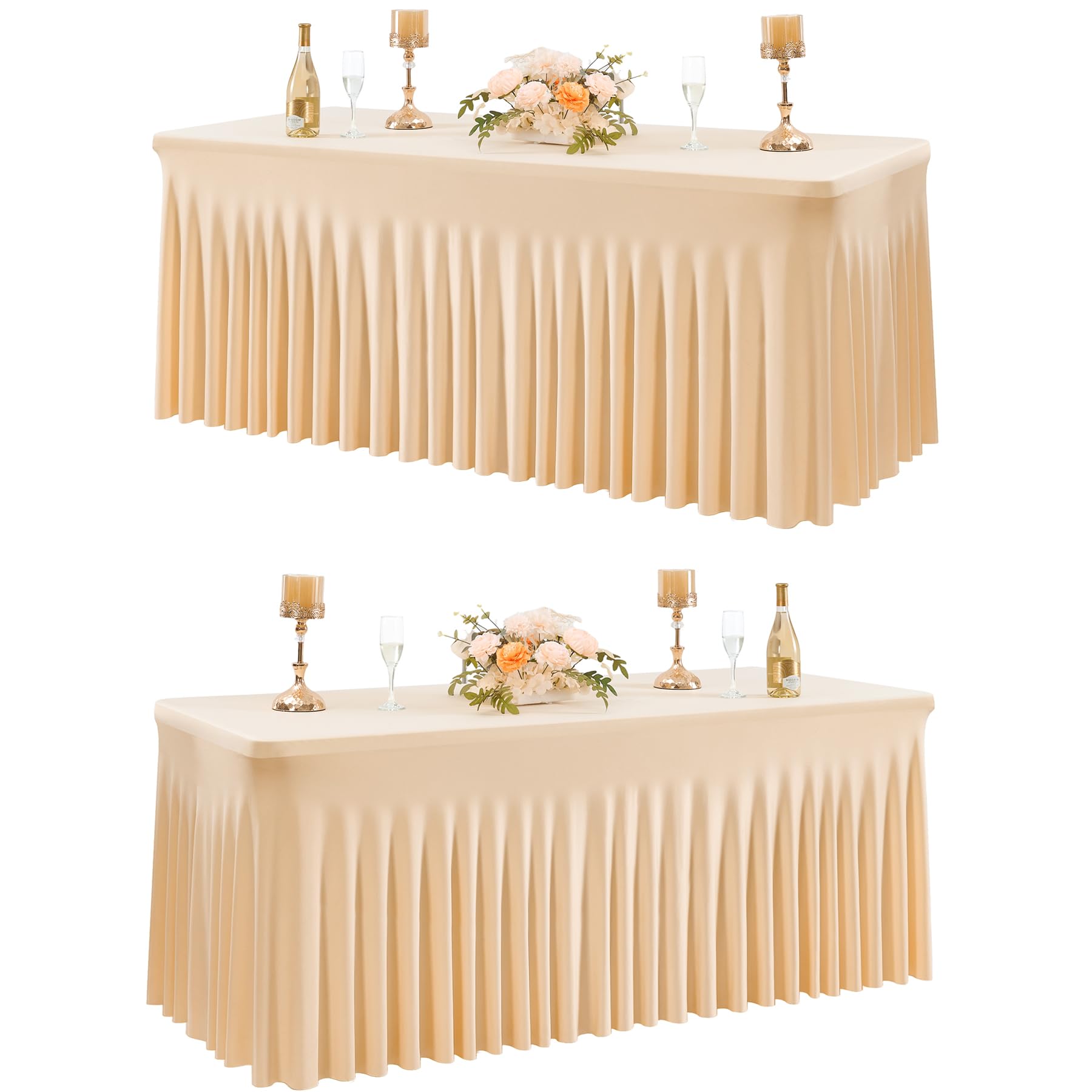 NSSONBEN Pack of 2 Champagne Rectangular Elastic Reusable Tablecloth for 180 cm Rectangle Tables, Wrinkle-Free Stretch Tablecloth with Skirt for Banquet Party Wedding Birthday Mother's Day Tablecloths โ image 1