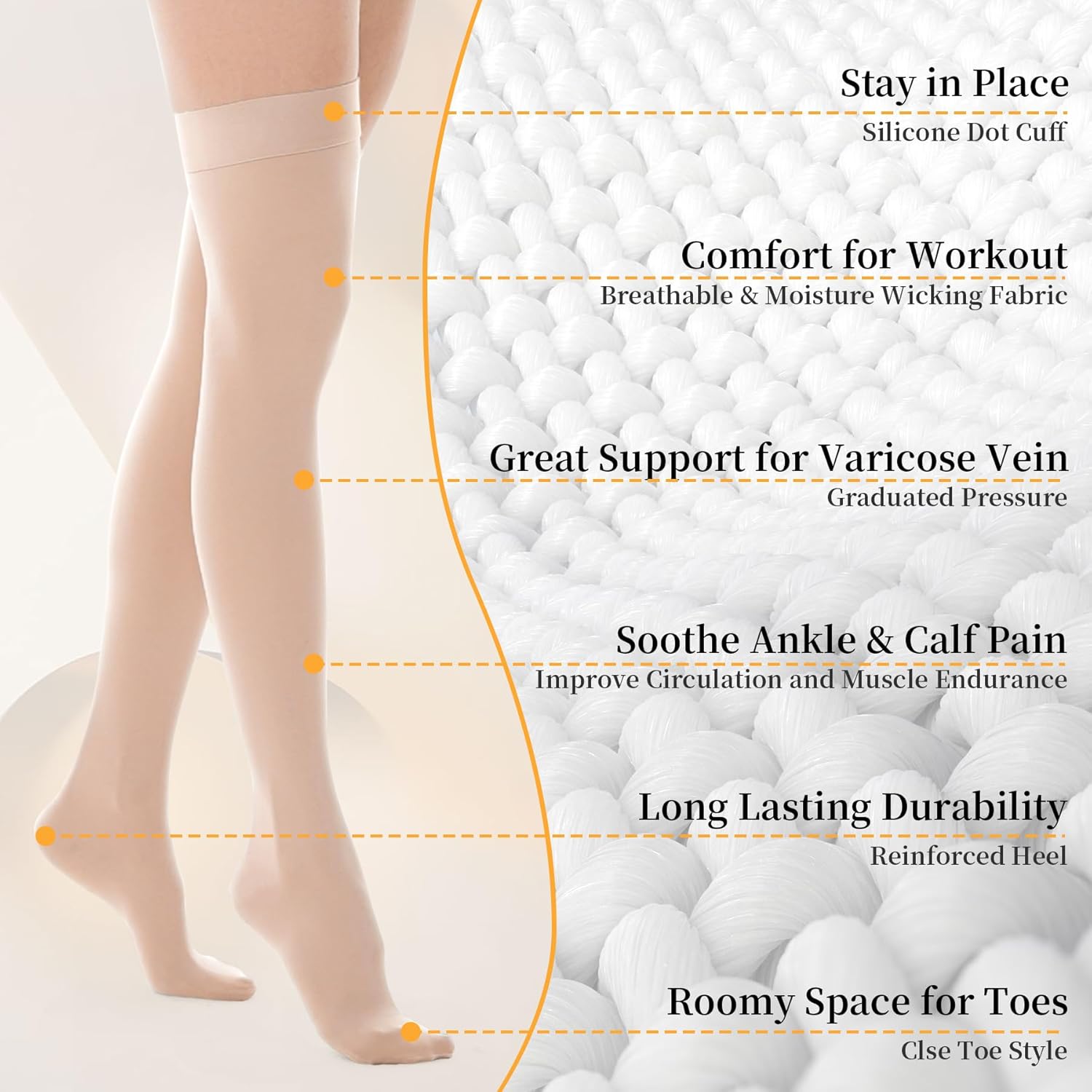 20-30mmHg Thigh High Compression Stockings, Silicone Dot Band Anti-Slip Compression Socks for Women & Men, Medical Compression Socks for Nurses,Pregnant,Varicose Veins, Sports Recovery - Image 5