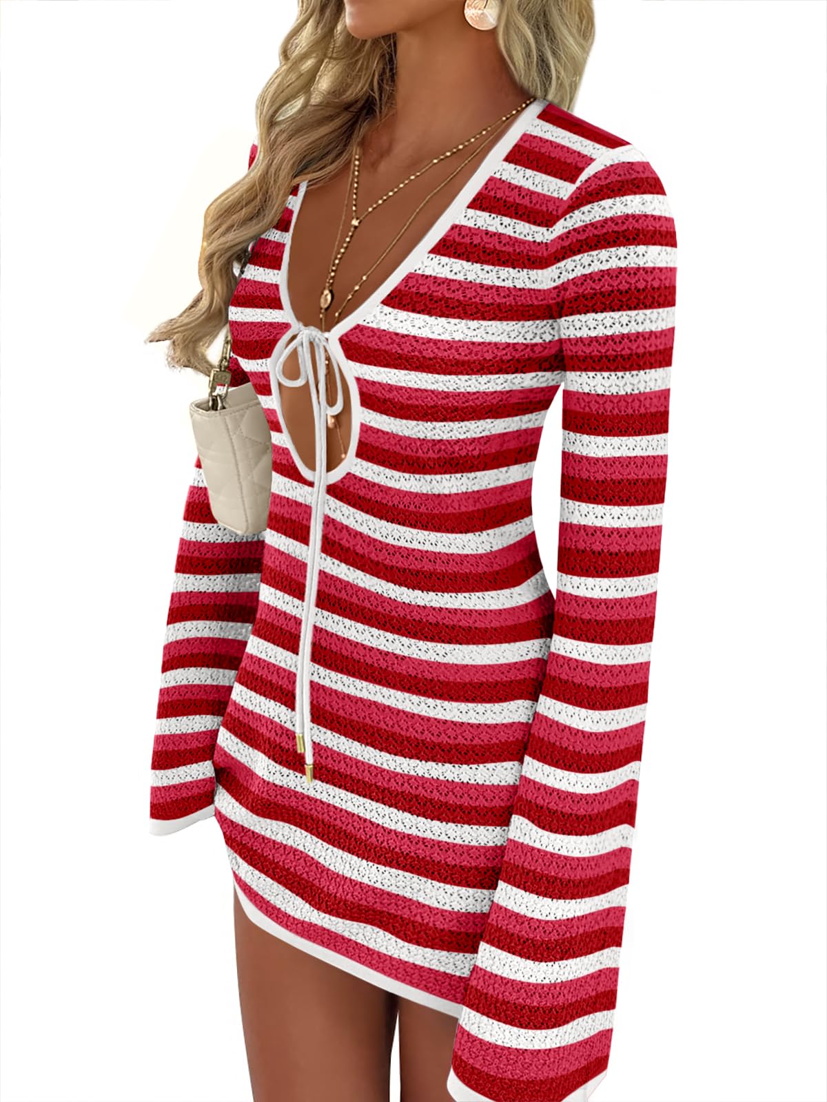 ANRABESSBeach Cover Ups for Women Crochet Swimsuit Bathing Suit Swimwear Bikini Mesh Knit Dress 2025 Summer Vacation Outfits