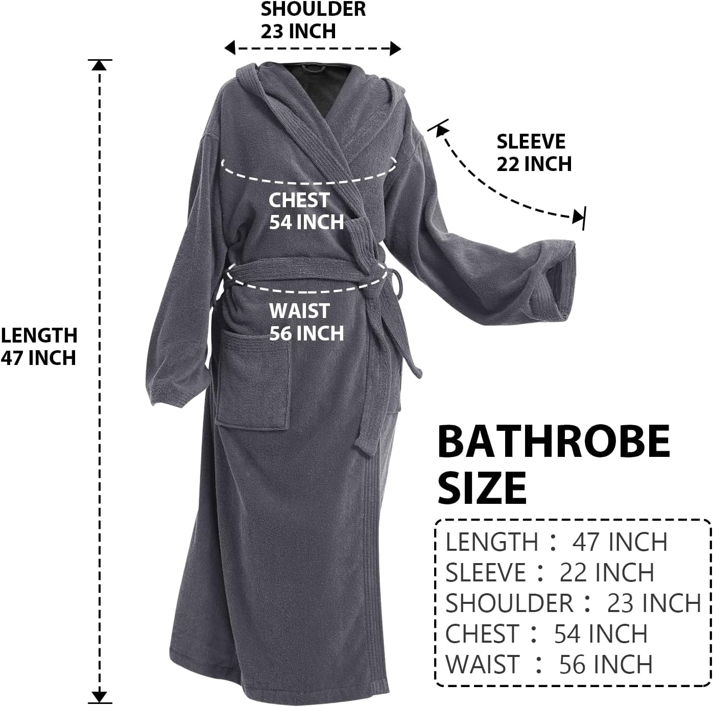 Unisex Hooded Terry Bathrobe-100% Cotton Plush Towel Robe for Men/Women,Adjustable Belt&Fixed Hood,Ankle-Length