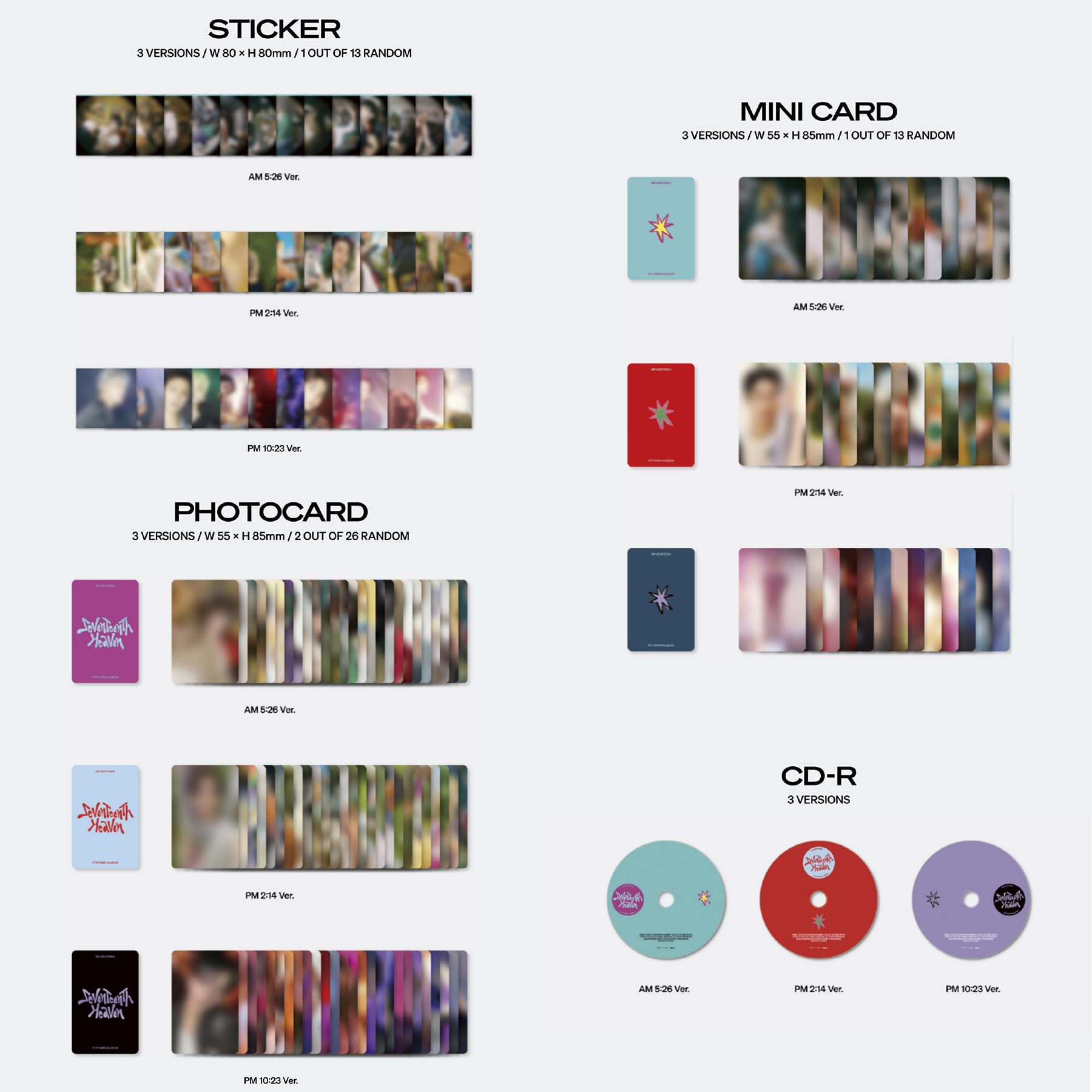 SEVENTEEN [SEVENTEENTH HEAVEN] 11. mini album (AM 5:26 + PM 2:14 + PM 10:23-3 Ver Set.) K-POP SEALED