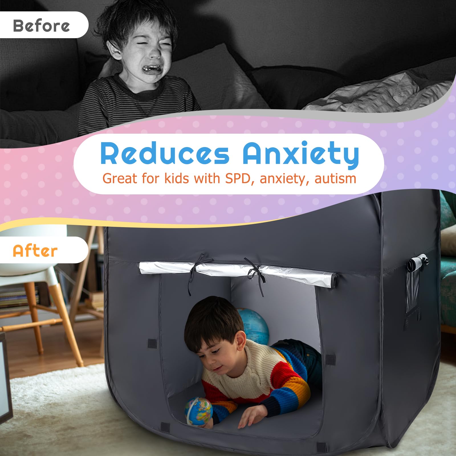 Sensory Tent, Calm Down Tent for Kids To Play and Relax Sensory Corner, Portable Pop Up Den - Image 2