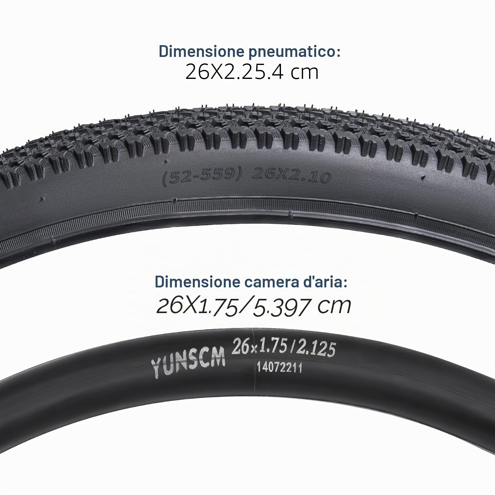 YunSCM 2Pcs Pieghevole 26 pollici pneumatici 26x2.10 ETRTO 52-559 e 26 pollici Camera d'aria AV32mm valvola Schrader, compatibile Bicicletta 26x2.10 26x2.125 Copertoni e Camera d'aria