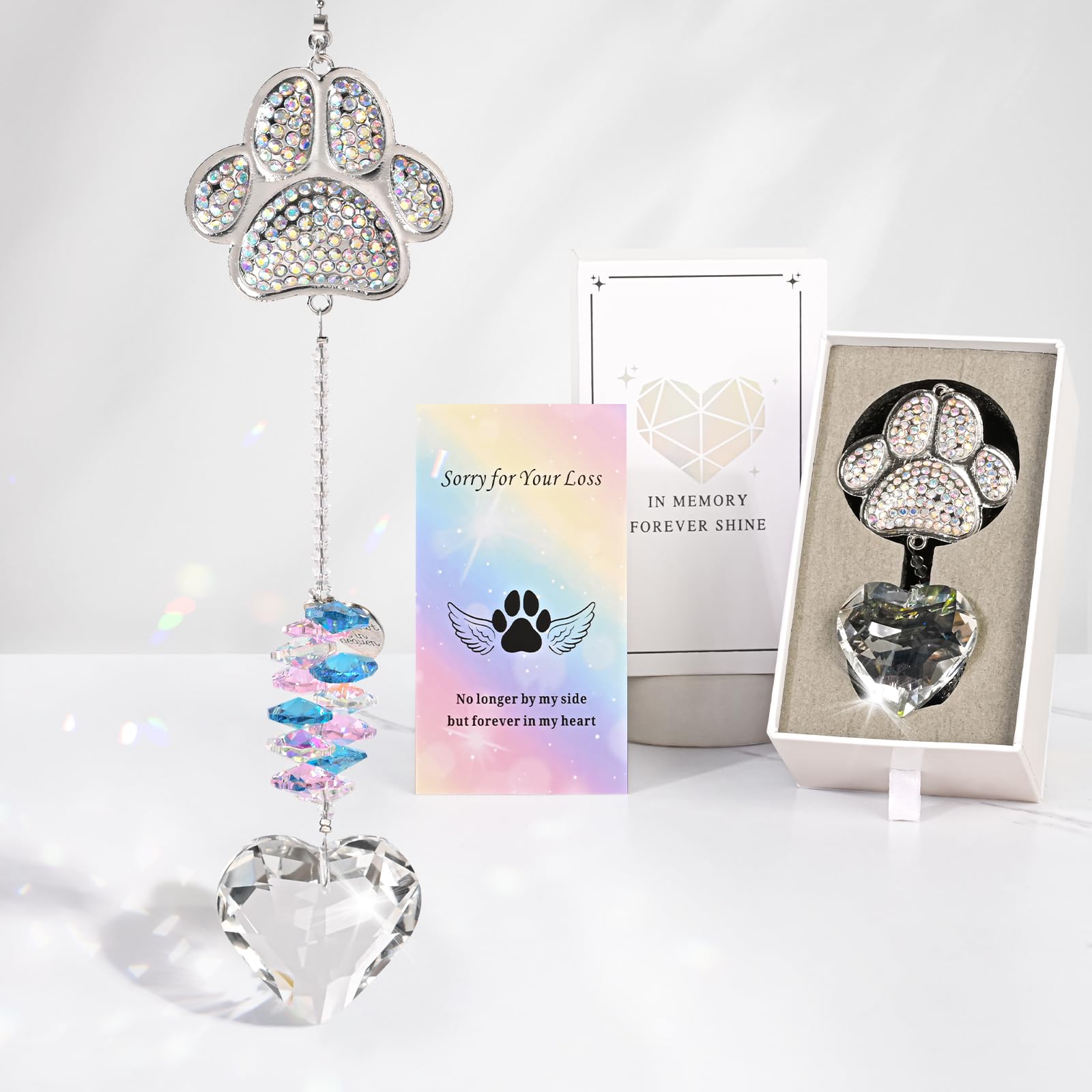 Shrebilo Dog Memorial Gifts, Diamond Paw Print Pet Memorial Suncatcher, Crystal, Silver