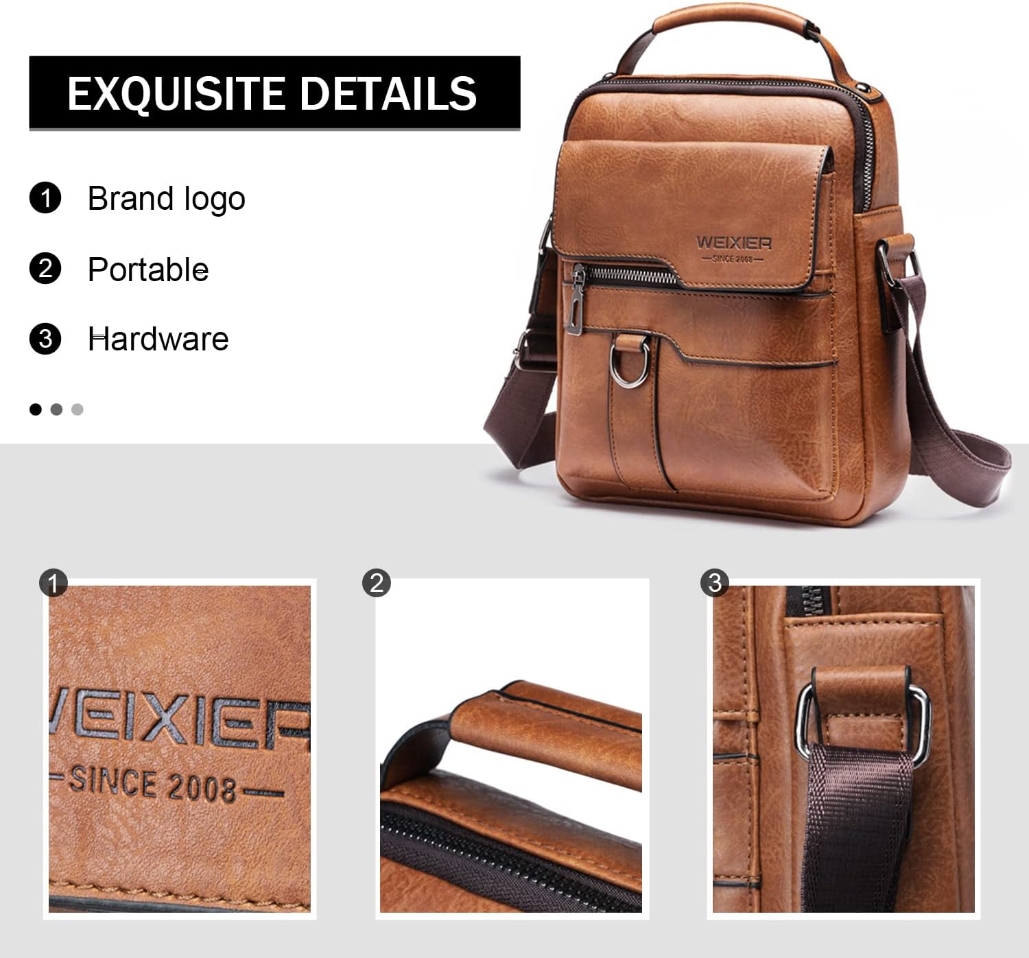 KUANG! Men's Shoulder Bag PU Leather Business Messenger Bag Briefcase Travel Crossbody Multi Pockets Handbag Purse