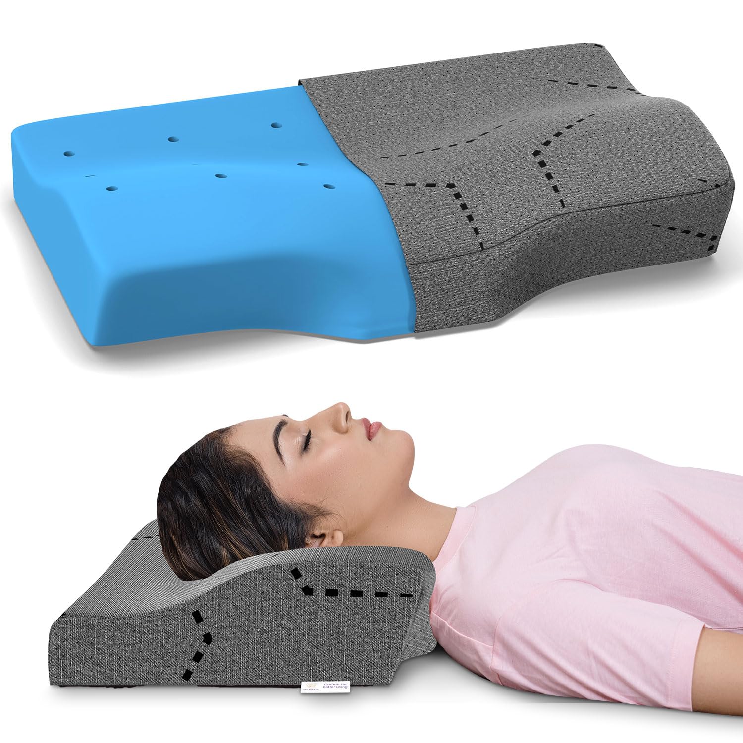 MY ARMOR Cool Gel Cervical Pillow for Neck Pain Spondylitis Neck, Orthopedic Memory Foam Pillow for Sleeping, Neck Support Contour Pillow for Shoulder Pain, Regular Size - 18.5 x 11 x 3.5 Inches