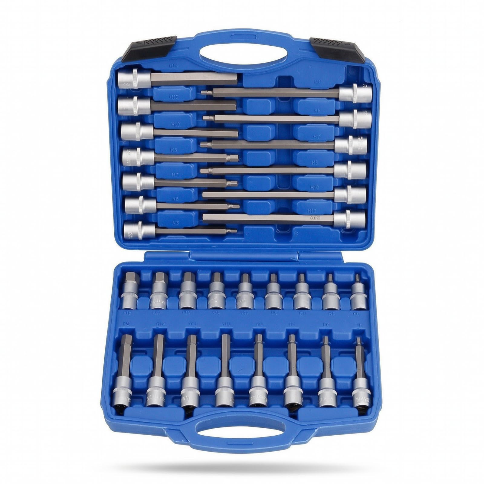 30 Pezzi Set di Chiavi a Bussola e Inserti Resistente Valigetta Rigida con Bussole Portatile Cassetta Degli Attrezzi con Cricchetto per Garage