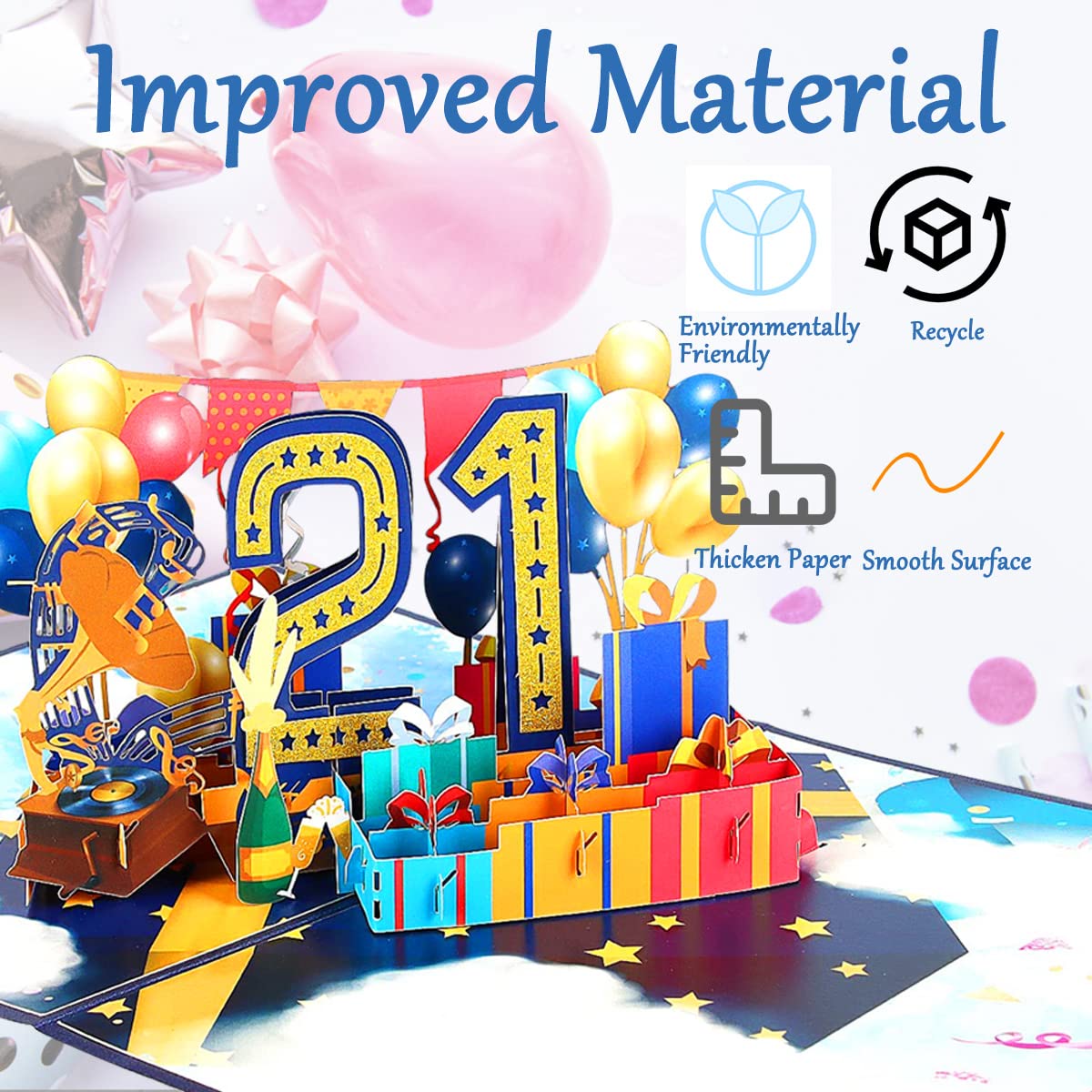 Carte Anniversaire Cartes 3d D'anniversaire 21 Ans Pop-up Carte De Voeux Avec Enveloppe Cadeau Pour Femmes Hommes Filles Amis Mères (A 21