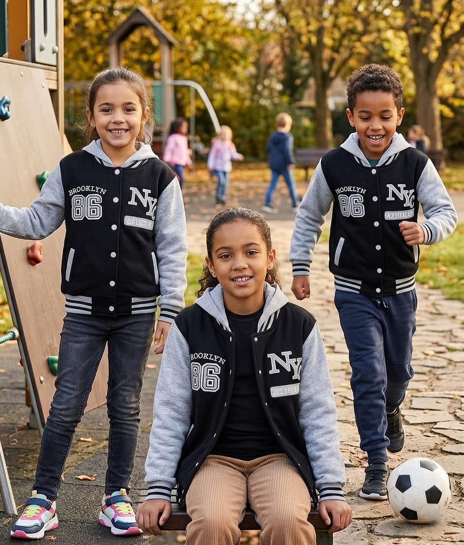 A2Z 4 Kids Unisex Ragazzi Ragazze Giacca con Cappuccio Baseball Comodo Stile Varsity Cappotto per Bambini Età 5 6 7 8 9 10 11 12 13 Anni
