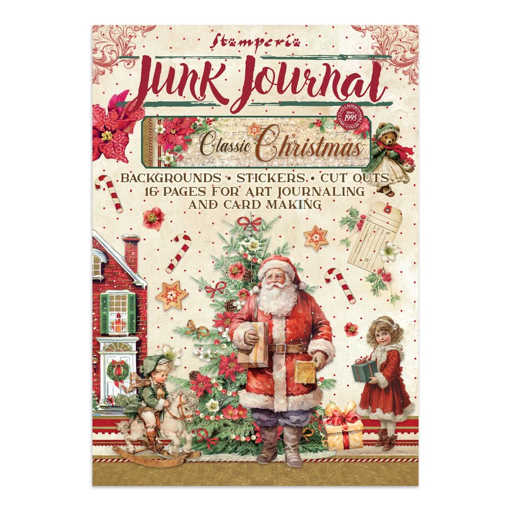 Stamperia - Art Journaling Selection with Junk Journal, Ephemera, Die Cuts and Stencil. Tutorial Linked with QR Code. Perfect Set for Card Making, Journaling and Crafts (Classic Christmas)