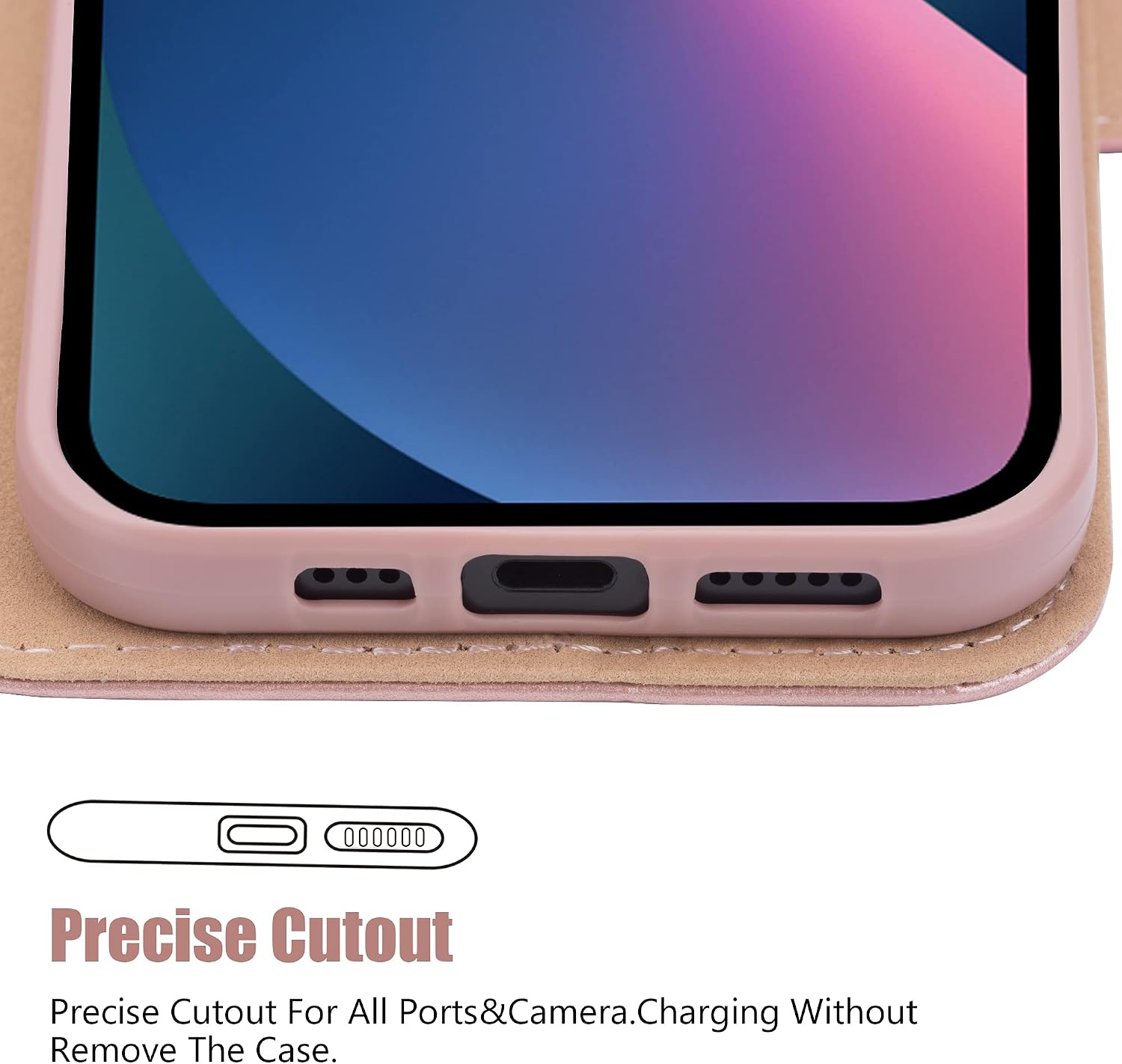 Arae Compatible with iPhone 13 Wallet Case with Card Holder and Wrist Strap for Women and Men Phone Case Flip Cover for iPhone 13 6.1 inch-Rose Gold image 4