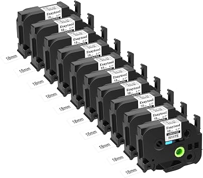 10 X Compatible with P-Touch TZe-241 AZE-241 TZ-241 Black on White 18mm 0.7 Laminated Label Tape Replacement for Ptouch PT-1300 PT-2030 PT-300 PT-D400AD PT-E550W PT-P950NW Label Maker