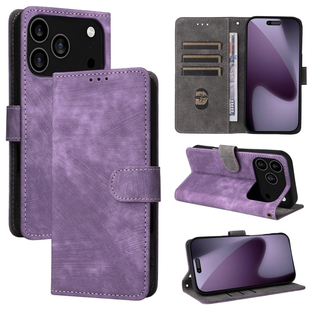 Étui en cuir iPhone 17 Pro Max violet pour vos déplacements
