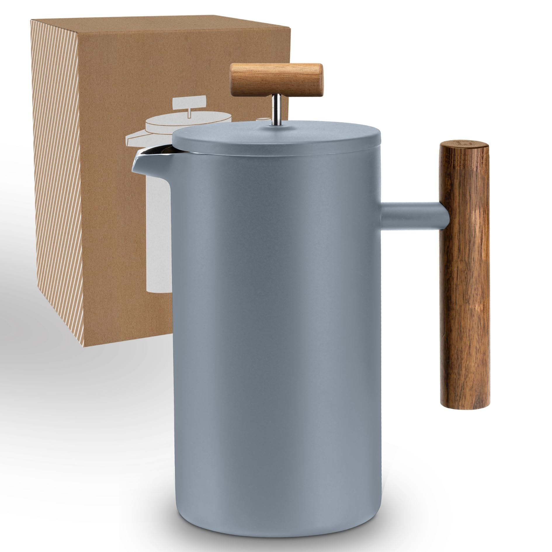 LAMBDA COFFEE® CALDERA Thermo French Press Edelstahl I 1 Liter - 5 Tassen Dusk Blue Blau I 3 Größen erhältlich I Kaffeebereiter aus Edelstahl | Doppelwandig: Hält lange Warm I Kaffeezubereiter |