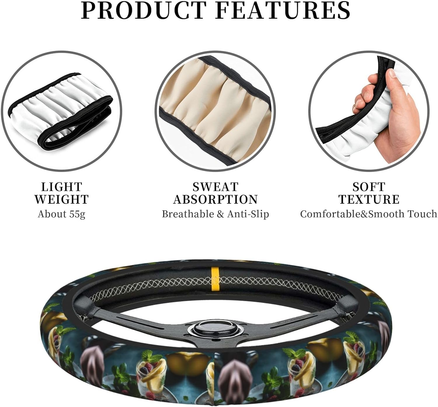 Car Elastic Steering Wheel Cover Universal 15 Inch Vehicle Stretch Steering Wheel Cover Protector Food Photography Auto Protective Cover Novelty Car Interior Accessories for Men Women image 3