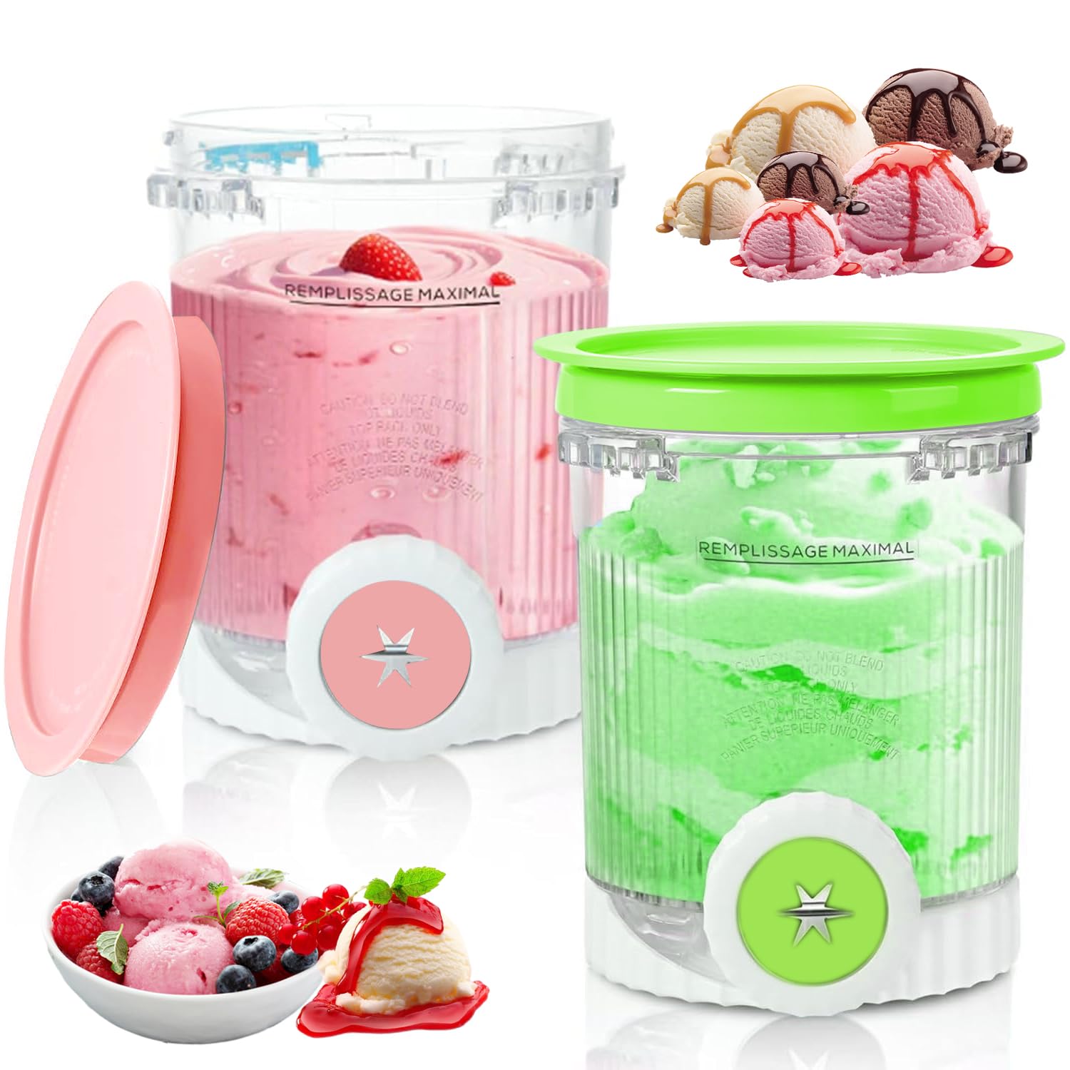 Pour 2 récipients Ninja Creami Récipients à glace de 480 ml pour machine à crème glacée Ninja Creami NC700 NC701, Et Lave-Vaisselle, Série Sans BPA, accessoires pour sorbetière Ninja (2pcs, 0812)