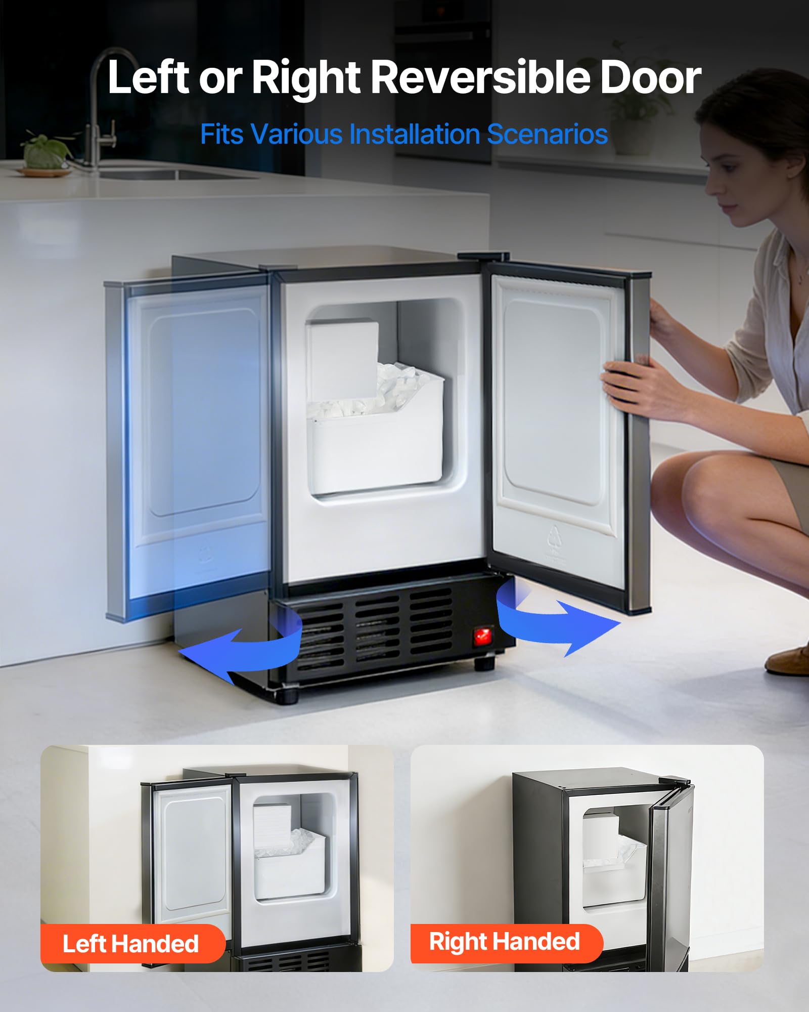 VEVOR 15" W Under Counter Ice Maker, 15 LBS/Day Crescent Ice Maker Built-in with 11LBS Storage Bin & Reversible Door, Freestanding Ice-Making Machine for Commercial Home Kitchens - No Drain Required on Fridge.com