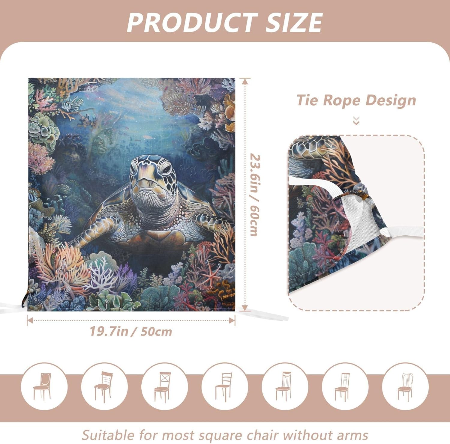 ALAZA Turtle in Coral Chair Back Cover Set of 6, Washable Reusable Removable Chair Slipcovers Decorative Chair Cover for Home Kitchen Wedding Party