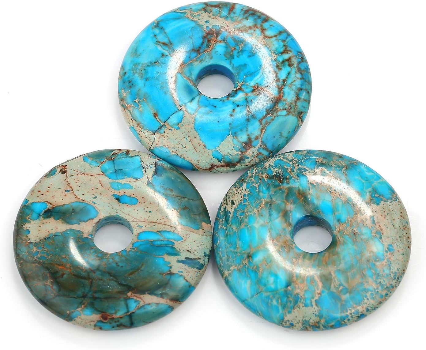 JM Design Turquoise Blue Imperial Jasper Donut Circle Pendant Size 40mm Sold Per Piece
