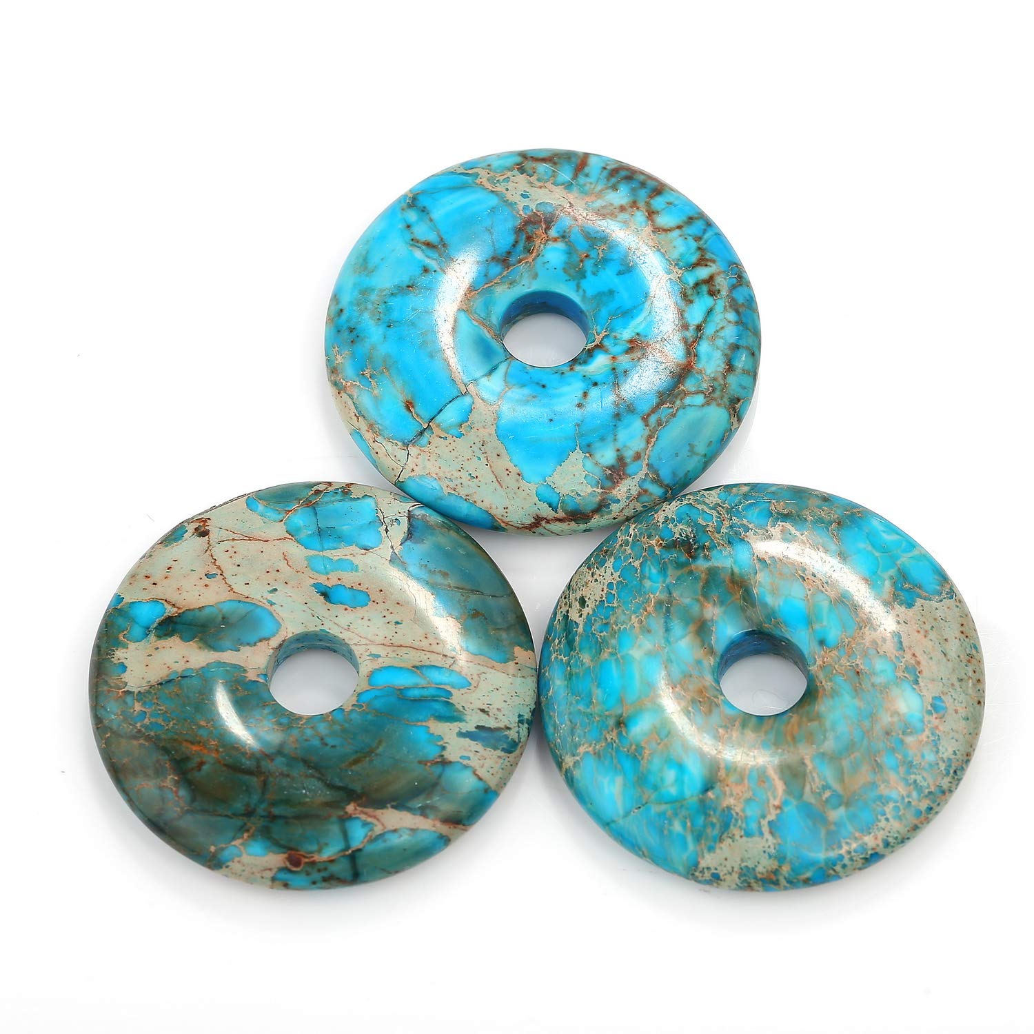 JM Design Turquoise Blue Imperial Jasper Donut Circle Pendant Size 40mm Sold Per Piece