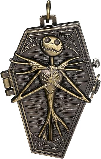 JewelryWe Nightmare Christmas Pocket Watch Vintage Novelty Skull Skeleton Quartz Pocket Watch Necklace for Father's Day