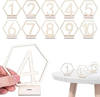 Wooden Hexagon Table Numbers with Holder Base For Wedding Table Decoration (1-10 Numbers)