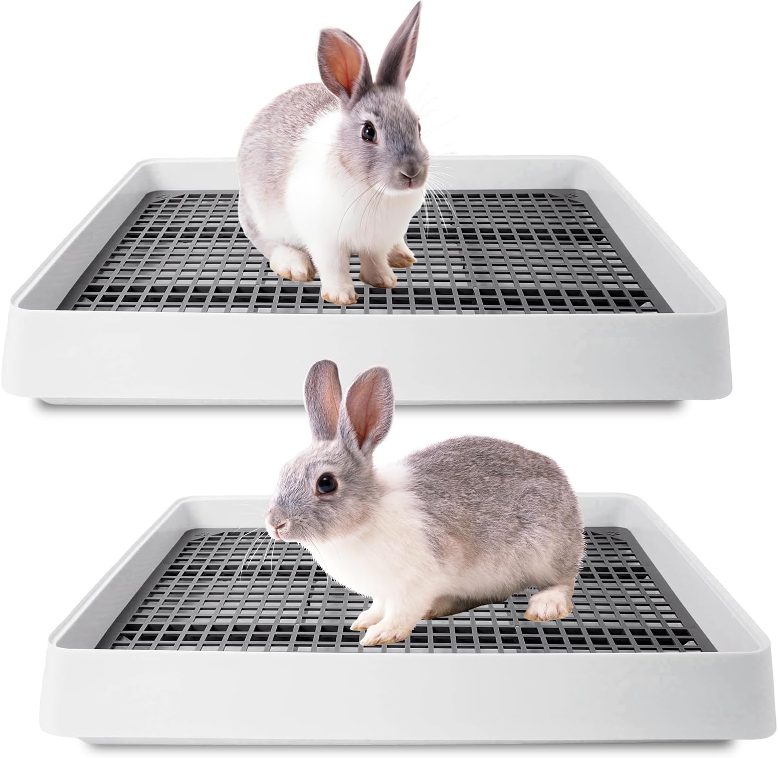 2 Pack Rabbit Litter Box with Grate, Large Shallow Bunny Litter Box Tray Plastic Guinea Pig Training Pan for Small Animals, Hedgehog, Hamster, Chinchillas, 14.5 x 11.6 x 2.5 Inch
