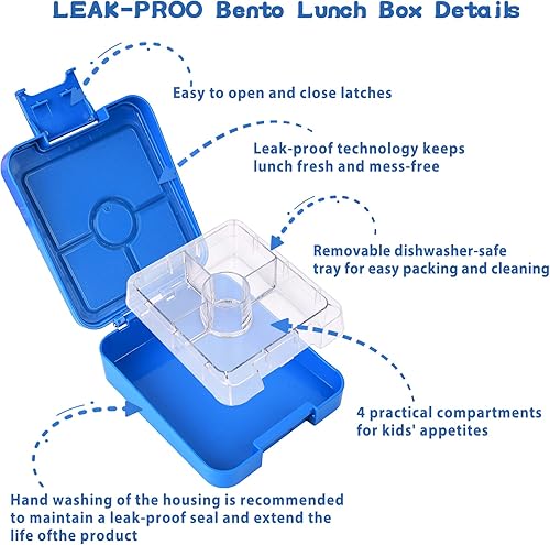 Miniatura 5 de Lonchera Bento para niños con termo de sopa de 10 onzas, recipientes de almuerzo a prueba de fugas con 4 compartimentos, tarro térmico para
