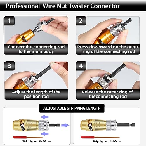 Miniatura 6 de Herramienta pelacables, calibre 6-14 AWG y herramienta de pelado para taladro, alicates de alambre ajustables automáticos 8 en 1, accesorio de