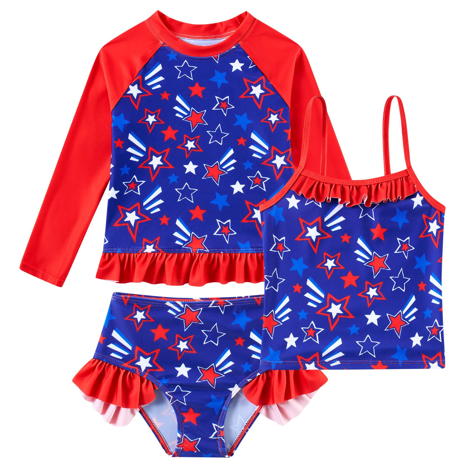 BFUSTYLE Girls Swimsuit 3 Pieces Rash Guard Kids Bathing Suit 3-8 Years | Funny Sun Protection Quick Dry Summer Beach Long Sleeves Swimwear Tankini Set