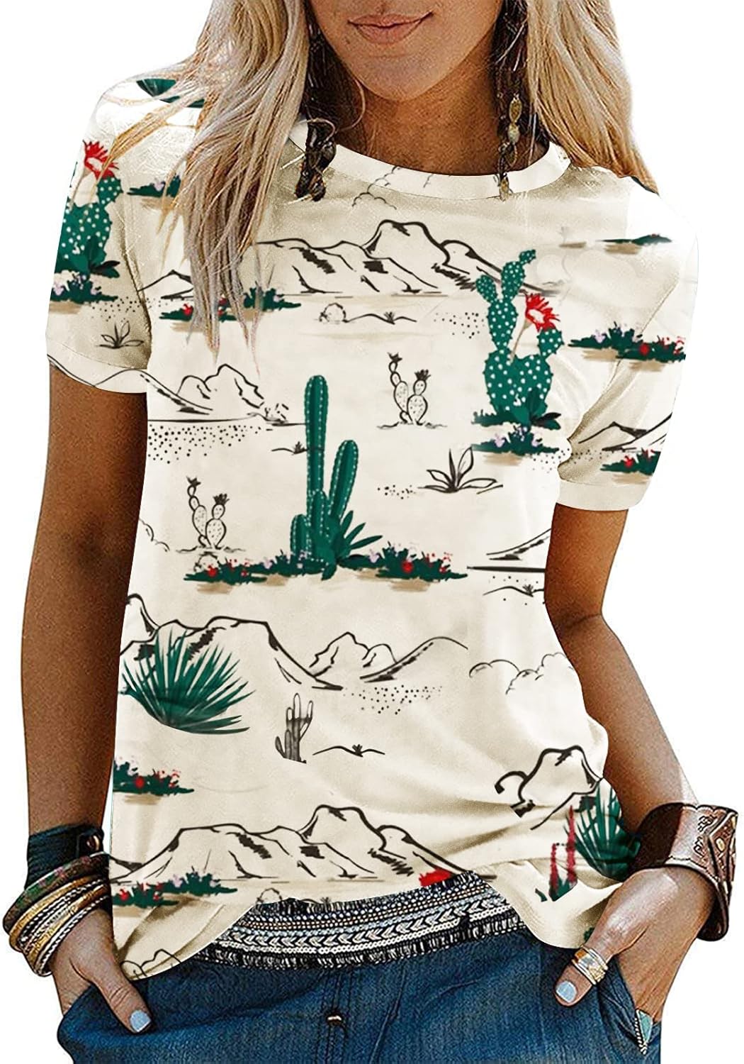Graphic Shirts for Women Cactus Desert Graphic Tees Short Sleeve Tops