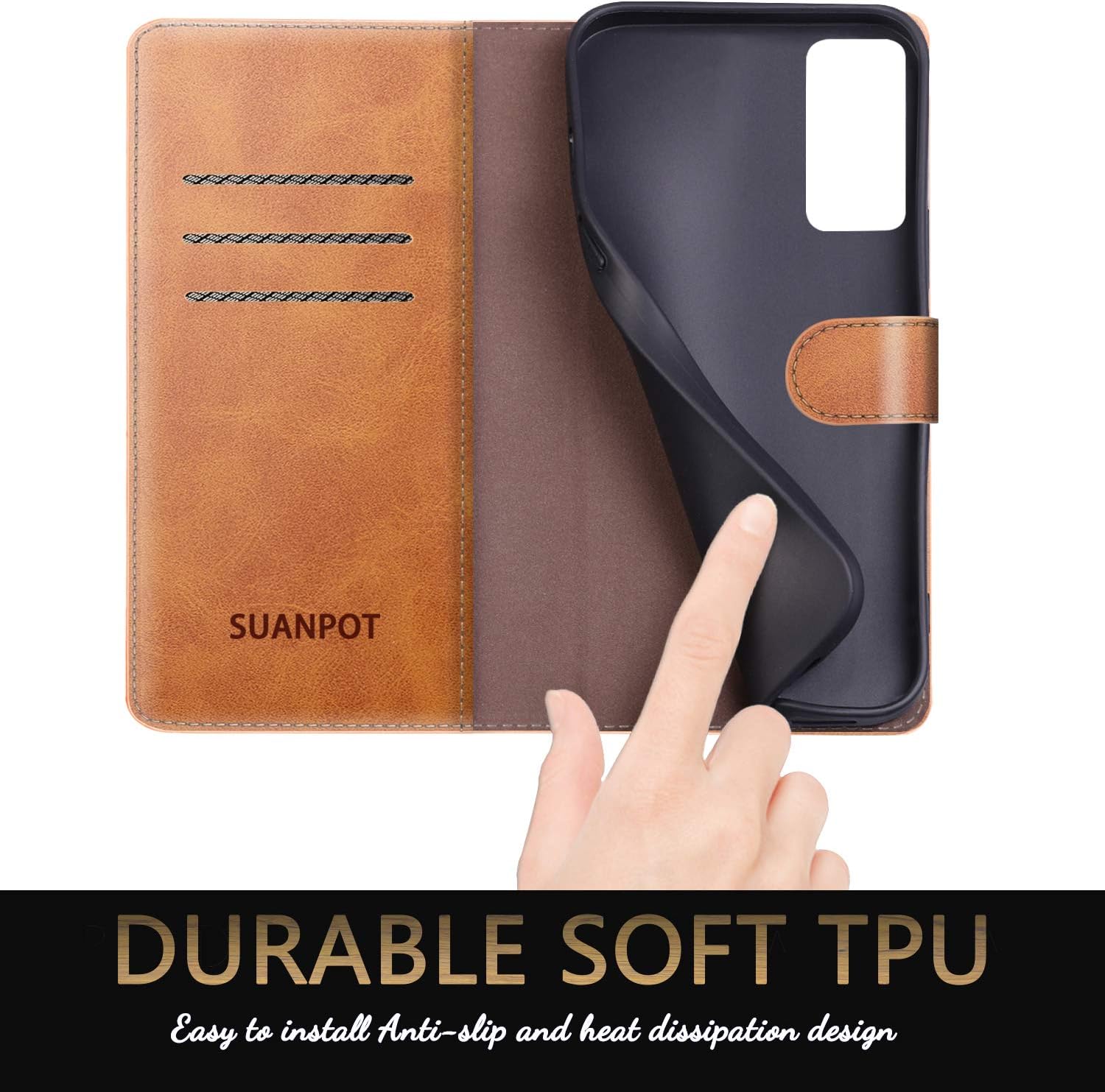 SUANPOT for Samsung Galaxy S20 FE Leather Wallet case with RFID Blocking Credit Card Holder, Flip Folio Book PU Cell Phone Cover for S20FE 5G Shockproof case Pocket for Men for Women 6.5 Light Brown